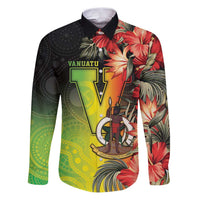Aboriginal Dot Art Vanuatu Personalised Family Matching Puletasi and Hawaiian Shirt Tropical Flowers LT05 Dad's Shirt - Long Sleeve Reggae - Polynesian Pride