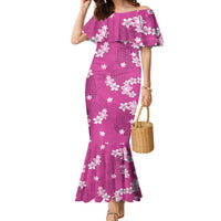 Hawaii Monstera Deliciosa Family Matching Mermaid Dress and Hawaiian Shirt Pink Plumeria Polynesian Pattern LT05 Mom's Dress Pink - Polynesian Pride