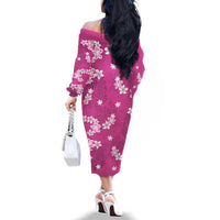 Hawaii Monstera Deliciosa Family Matching Off The Shoulder Long Sleeve Dress and Hawaiian Shirt Pink Plumeria Polynesian Pattern LT05 - Polynesian Pride