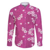 Hawaii Monstera Deliciosa Family Matching Off Shoulder Short Dress and Hawaiian Shirt Pink Plumeria Polynesian Pattern LT05 Dad's Shirt - Long Sleeve Pink - Polynesian Pride