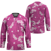 Hawaii Monstera Deliciosa Hockey Jersey Pink Plumeria Polynesian Pattern - Polynesian Pride