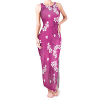 Hawaii Monstera Deliciosa Tank Maxi Dress Pink Plumeria Polynesian Pattern - Polynesian Pride