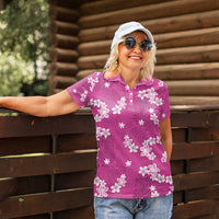 Hawaii Monstera Deliciosa Women Polo Shirt Pink Plumeria Polynesian Pattern - Polynesian Pride