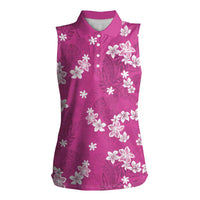Hawaii Monstera Deliciosa Women Sleeveless Polo Shirt Pink Plumeria Polynesian Pattern LT05 Female Pink - Polynesian Pride