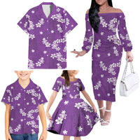 Hawaii Monstera Deliciosa Family Matching Off The Shoulder Long Sleeve Dress and Hawaiian Shirt Purple Plumeria Polynesian Pattern LT05 - Polynesian Pride
