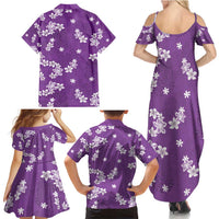 Hawaii Monstera Deliciosa Family Matching Summer Maxi Dress and Hawaiian Shirt Purple Plumeria Polynesian Pattern LT05 - Polynesian Pride