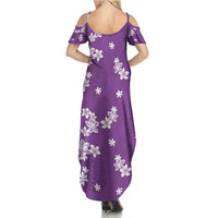 Hawaii Monstera Deliciosa Family Matching Summer Maxi Dress and Hawaiian Shirt Purple Plumeria Polynesian Pattern LT05 - Polynesian Pride