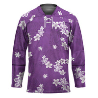Hawaii Monstera Deliciosa Hockey Jersey Purple Plumeria Polynesian Pattern - Polynesian Pride