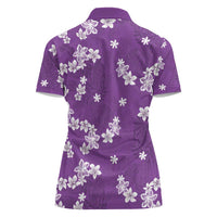 Hawaii Monstera Deliciosa Women Polo Shirt Purple Plumeria Polynesian Pattern - Polynesian Pride