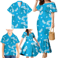 Hawaii Monstera Deliciosa Family Matching Mermaid Dress and Hawaiian Shirt Blue Plumeria Polynesian Pattern LT05 - Polynesian Pride