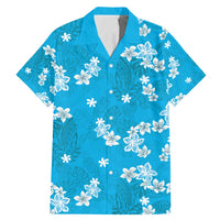 Hawaii Monstera Deliciosa Family Matching Mermaid Dress and Hawaiian Shirt Blue Plumeria Polynesian Pattern LT05 Dad's Shirt - Short Sleeve Blue - Polynesian Pride