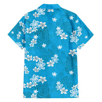 Hawaii Monstera Deliciosa Family Matching Off Shoulder Maxi Dress and Hawaiian Shirt Blue Plumeria Polynesian Pattern LT05 - Polynesian Pride