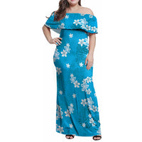 Hawaii Monstera Deliciosa Family Matching Off Shoulder Maxi Dress and Hawaiian Shirt Blue Plumeria Polynesian Pattern LT05 Mom's Dress Blue - Polynesian Pride