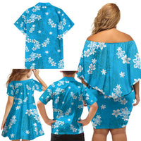 Hawaii Monstera Deliciosa Family Matching Off Shoulder Short Dress and Hawaiian Shirt Blue Plumeria Polynesian Pattern LT05 - Polynesian Pride