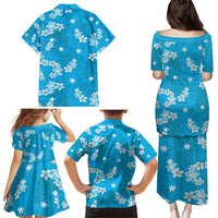 Hawaii Monstera Deliciosa Family Matching Puletasi and Hawaiian Shirt Blue Plumeria Polynesian Pattern LT05 - Polynesian Pride