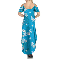 Hawaii Monstera Deliciosa Family Matching Summer Maxi Dress and Hawaiian Shirt Blue Plumeria Polynesian Pattern LT05 - Polynesian Pride