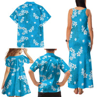 Hawaii Monstera Deliciosa Family Matching Tank Maxi Dress and Hawaiian Shirt Blue Plumeria Polynesian Pattern LT05 - Polynesian Pride