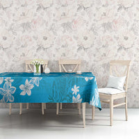Hawaii Monstera Deliciosa Tablecloth Blue Plumeria Polynesian Pattern - Polynesian Pride