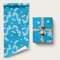 Hawaii Monstera Deliciosa Wrapping Paper Blue Plumeria Polynesian Pattern - Polynesian Pride