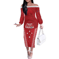 Samoa FAST Family Matching Off The Shoulder Long Sleeve Dress and Hawaiian Shirt Forever Proud Samoan Tribal Pattern LT05 Mom's Dress Red - Polynesian Pride