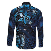 Hawaii Makahiki Season Family Matching Off The Shoulder Long Sleeve Dress and Hawaiian Shirt Floral Tribal Tattoo Blue Galaxy LT05 - Polynesian Pride