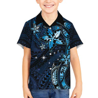 Hawaii Makahiki Season Family Matching Summer Maxi Dress and Hawaiian Shirt Floral Tribal Tattoo Blue Galaxy LT05 Son's Shirt Blue - Polynesian Pride