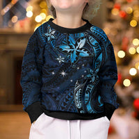 Hawaii Makahiki Season Kid Ugly Christmas Sweater Floral Tribal Tattoo Blue Galaxy LT05 - Polynesian Pride