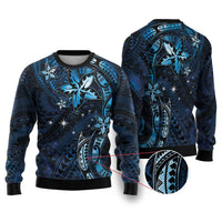 Hawaii Makahiki Season Ugly Christmas Sweater Floral Tribal Tattoo Blue Galaxy LT05 Blue - Polynesian Pride