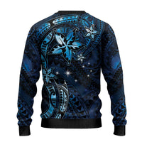 Hawaii Makahiki Season Ugly Christmas Sweater Floral Tribal Tattoo Blue Galaxy LT05 - Polynesian Pride