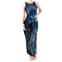 Hawaii Makahiki Season Tank Maxi Dress Floral Tribal Tattoo Blue Galaxy LT05 Women Blue - Polynesian Pride
