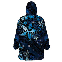 Hawaii Makahiki Season Wearable Blanket Hoodie Floral Tribal Tattoo Blue Galaxy LT05 - Polynesian Pride