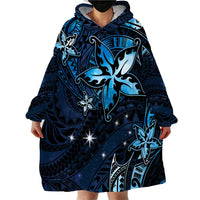 Hawaii Makahiki Season Wearable Blanket Hoodie Floral Tribal Tattoo Blue Galaxy LT05 - Polynesian Pride