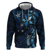 Hawaii Makahiki Season Zip Hoodie Floral Tribal Tattoo Blue Galaxy LT05 Pullover Hoodie Blue - Polynesian Pride