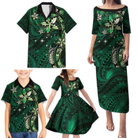 Hawaii Makahiki Season Family Matching Puletasi and Hawaiian Shirt Floral Tribal Tattoo Green Galaxy LT05 - Polynesian Pride