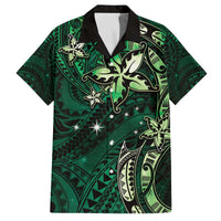 Hawaii Makahiki Season Family Matching Puletasi and Hawaiian Shirt Floral Tribal Tattoo Green Galaxy LT05 Dad's Shirt - Short Sleeve Green - Polynesian Pride
