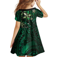 Hawaii Makahiki Season Family Matching Summer Maxi Dress and Hawaiian Shirt Floral Tribal Tattoo Green Galaxy LT05 - Polynesian Pride