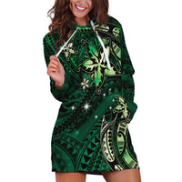 Hawaii Makahiki Season Hoodie Dress Floral Tribal Tattoo Green Galaxy LT05 Green - Polynesian Pride