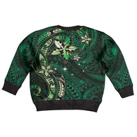 Hawaii Makahiki Season Kid Ugly Christmas Sweater Floral Tribal Tattoo Green Galaxy LT05 - Polynesian Pride