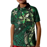 Hawaii Makahiki Season Kid Polo Shirt Floral Tribal Tattoo Green Galaxy LT05 Kid Green - Polynesian Pride