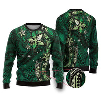 Hawaii Makahiki Season Ugly Christmas Sweater Floral Tribal Tattoo Green Galaxy LT05 Green - Polynesian Pride