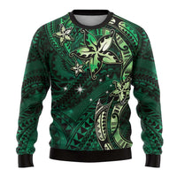 Hawaii Makahiki Season Ugly Christmas Sweater Floral Tribal Tattoo Green Galaxy LT05 - Polynesian Pride
