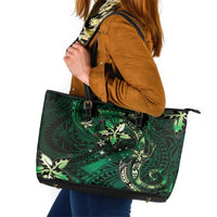Hawaii Makahiki Season Leather Tote Bag Floral Tribal Tattoo Green Galaxy LT05 Green - Polynesian Pride