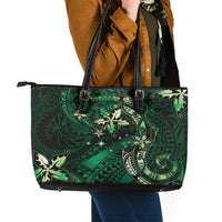 Hawaii Makahiki Season Leather Tote Bag Floral Tribal Tattoo Green Galaxy LT05 - Polynesian Pride
