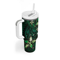 Hawaii Makahiki Season Tumbler With Handle Floral Tribal Tattoo Green Galaxy LT05 - Polynesian Pride