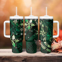Hawaii Makahiki Season Tumbler With Handle Floral Tribal Tattoo Green Galaxy LT05 - Polynesian Pride