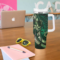 Hawaii Makahiki Season Tumbler With Handle Floral Tribal Tattoo Green Galaxy LT05 - Polynesian Pride