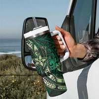 Hawaii Makahiki Season Tumbler With Handle Floral Tribal Tattoo Green Galaxy LT05 - Polynesian Pride