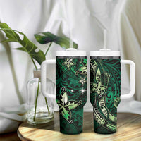 Hawaii Makahiki Season Tumbler With Handle Floral Tribal Tattoo Green Galaxy LT05 - Polynesian Pride