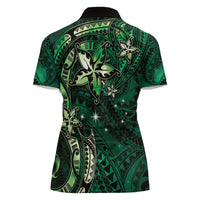 Hawaii Makahiki Season Women Polo Shirt Floral Tribal Tattoo Green Galaxy
