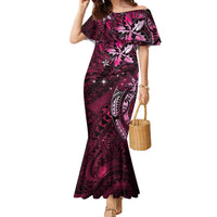 Hawaii Makahiki Season Family Matching Mermaid Dress and Hawaiian Shirt Floral Tribal Tattoo Pink Galaxy LT05 Mom's Dress Pink - Polynesian Pride